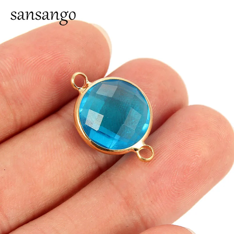 Fashion 10pcs 14mm Multi-Color Round Gold Alloy Crystal Connectors DIY Charms Bracelet Earrings Making Finding For Women Jewelry | Украшения