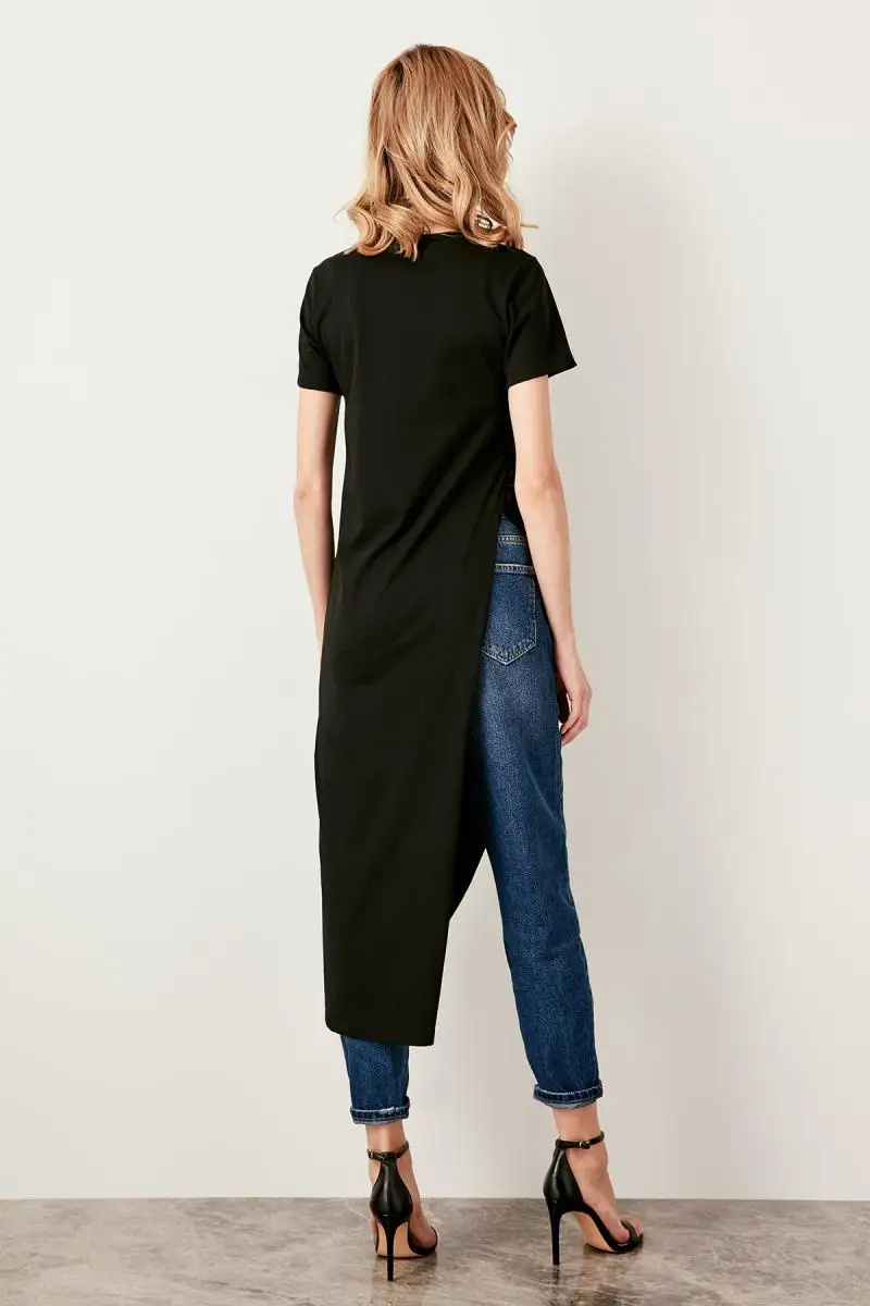 Trendyol черная Асимметричная трикотажная блузка TWOSS19VG0116 | Женская одежда
