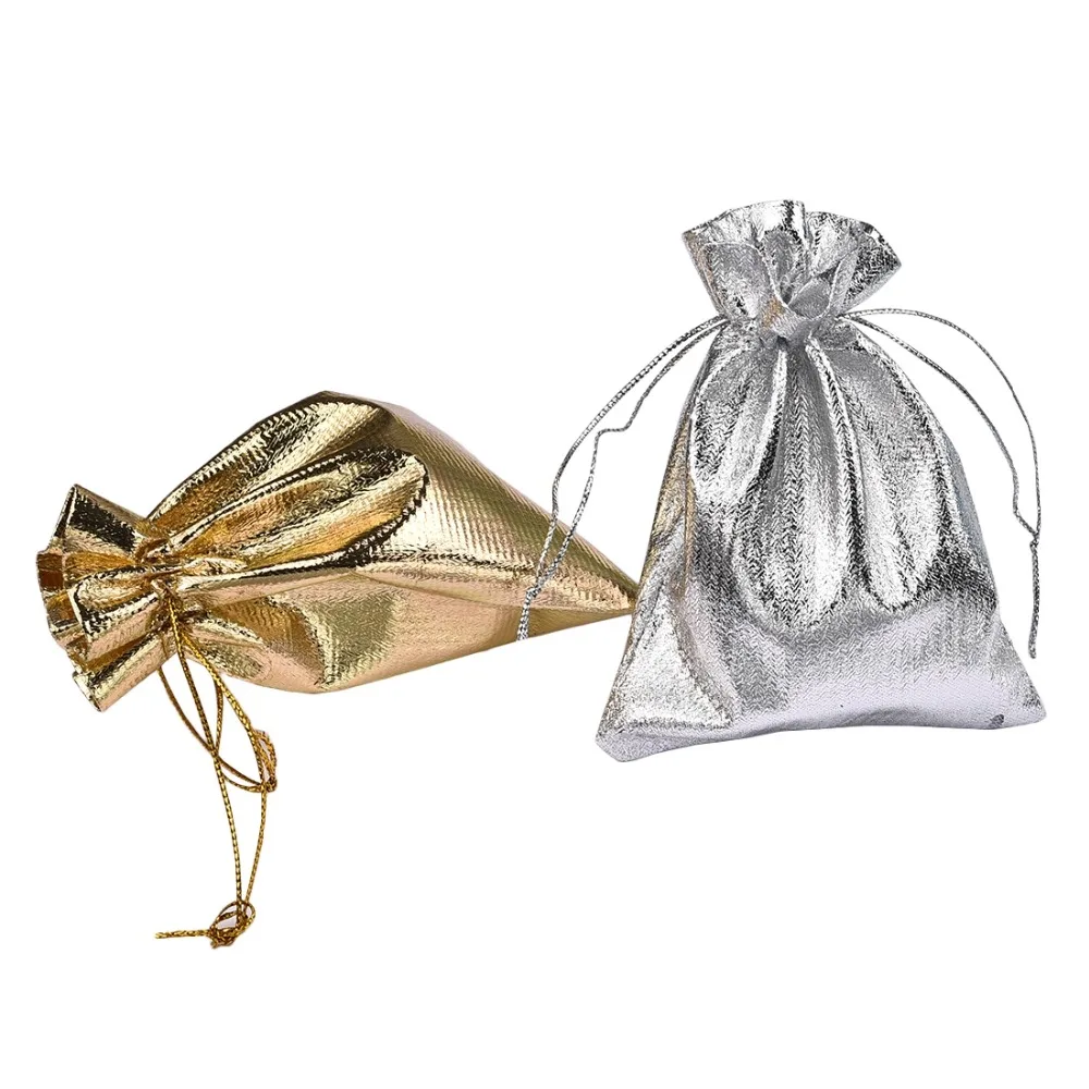 10 шт./лот мешки для ювелирных изделий из ткани золотого/серебряного цвета
