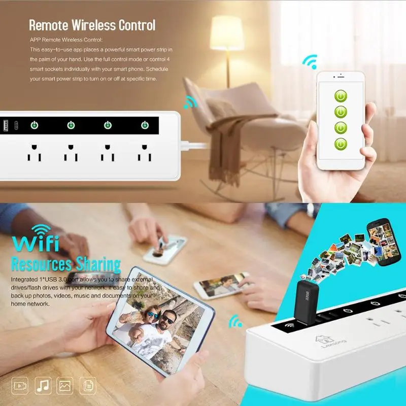 Высокое качество беспроводной WIFI умная розетка 4 порта 3xusb 1xType C приложение