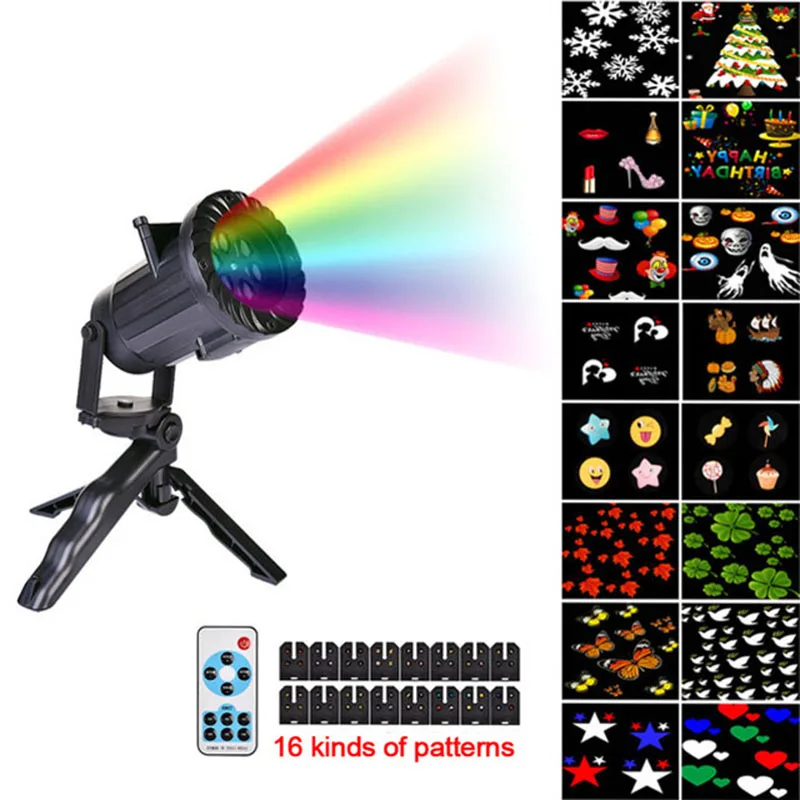 Рождественские огни Водонепроницаемый светодиодный проектор 16 пленочных карт