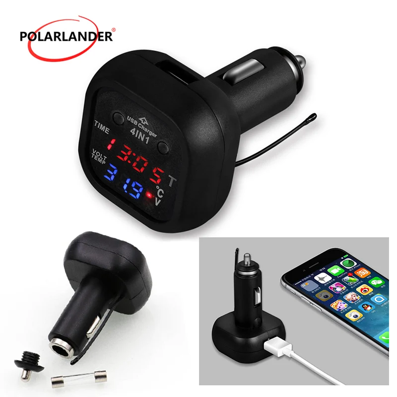 High Quality Car Voltage Temperature Clock Display 4in1 2.1A Usb Charger Battery Monitor Voltmeter For Android Phone | Автомобили и