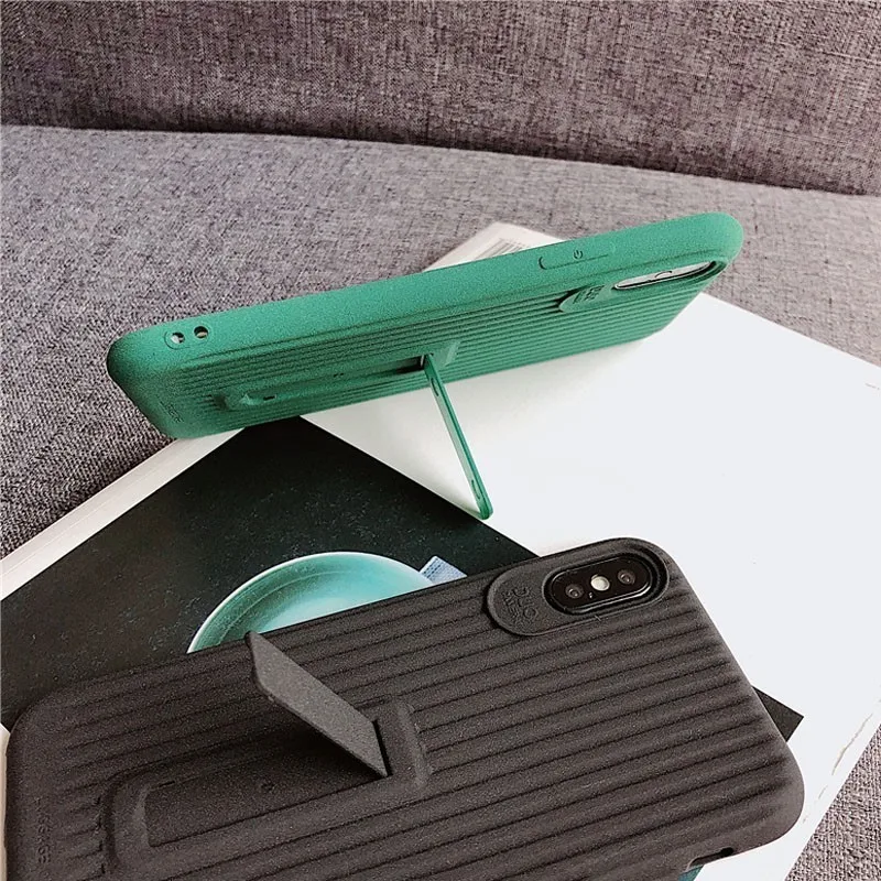 For iphone 6s 6 7 8 Plus XS MAX XR Fashion Trunk Soft Matte Phone Cases X 11 Case Hide Stand Holder Back Cover Capa |