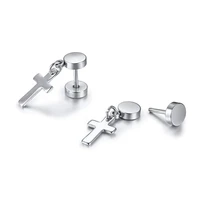 simple dumbell cross stainless steel smooth stud earrings for men