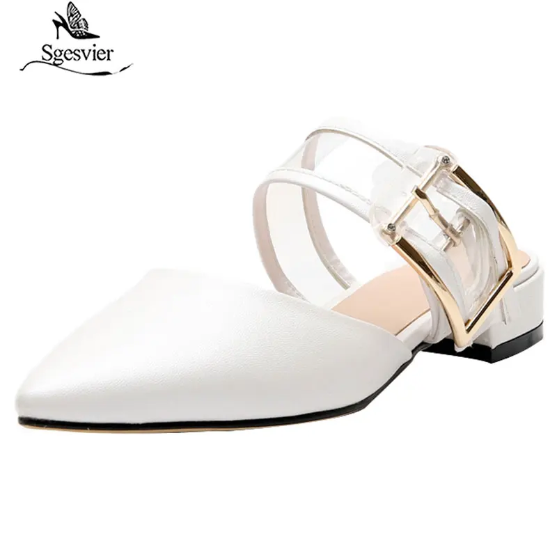 

Sgesvier 2019 new women sandals pointed to summer shoes square heels buckle party wedding shoes woman low heel mules shoes G510