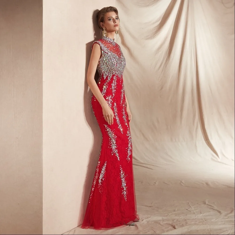 Женское вечернее платье с блестками Vivian's Bridal красное на молнии сеткой и