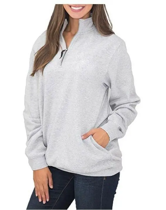 

New fashion women's solid color warm long sleeve pocket zipper women's