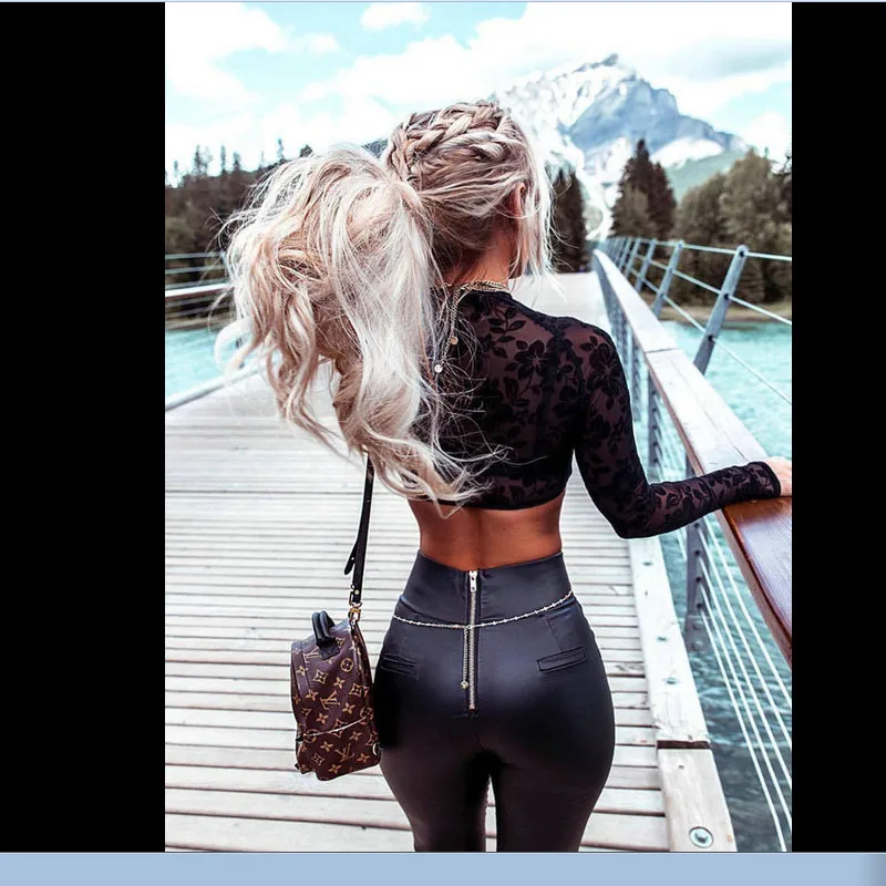 

Women Sexy Zipper Leather Skinny Stretch Slim High Waist Trousers Pencil Pants
