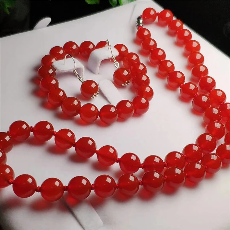 

Koraba 4pcs 925 Sterling Silver Natural Red Jade Gemstone Beads Pendant Necklace Bracelet Earrings Women Jewelry Set