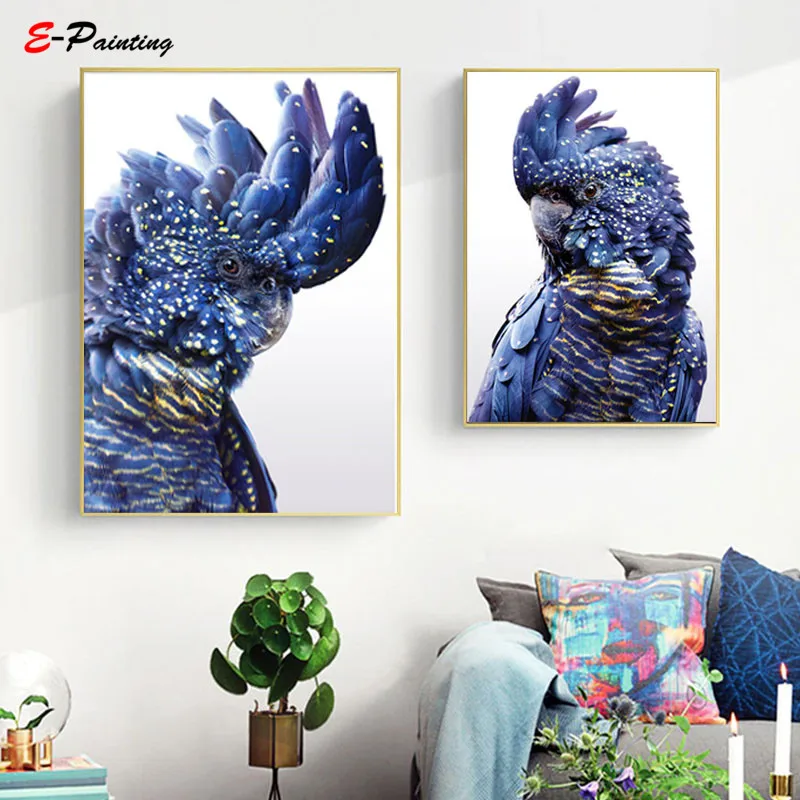 Настенная картина в скандинавском стиле синий попугай холст плакат животное