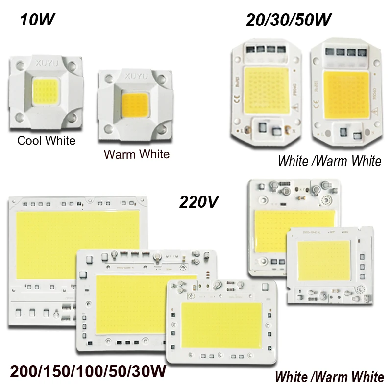 10/20/30/50/100/150/200W белый открытый светильник переменного тока 220V Smart IC водителем COB Чип