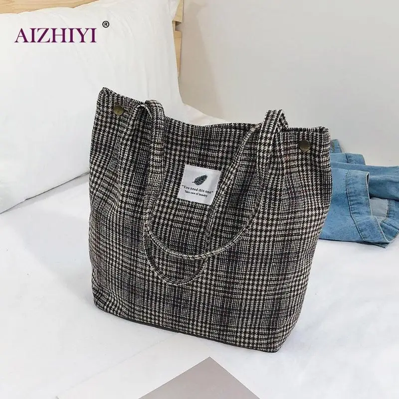 Повседневные женские сумки на плечо в клетку из шерстяной ткани для девушек
