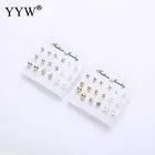 Модные сережки-гвоздики с кристаллами и искусственным жемчугом, 9 паруп. блестящие сережки, ювелирные изделия для женщин и девочек, оптовая продажа