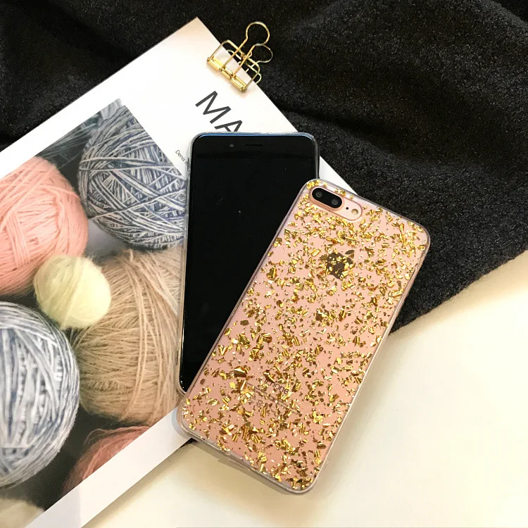2019 Горячая Золотая фольга блестящий чехол для iphone 7 7plus силиконовый телефона из