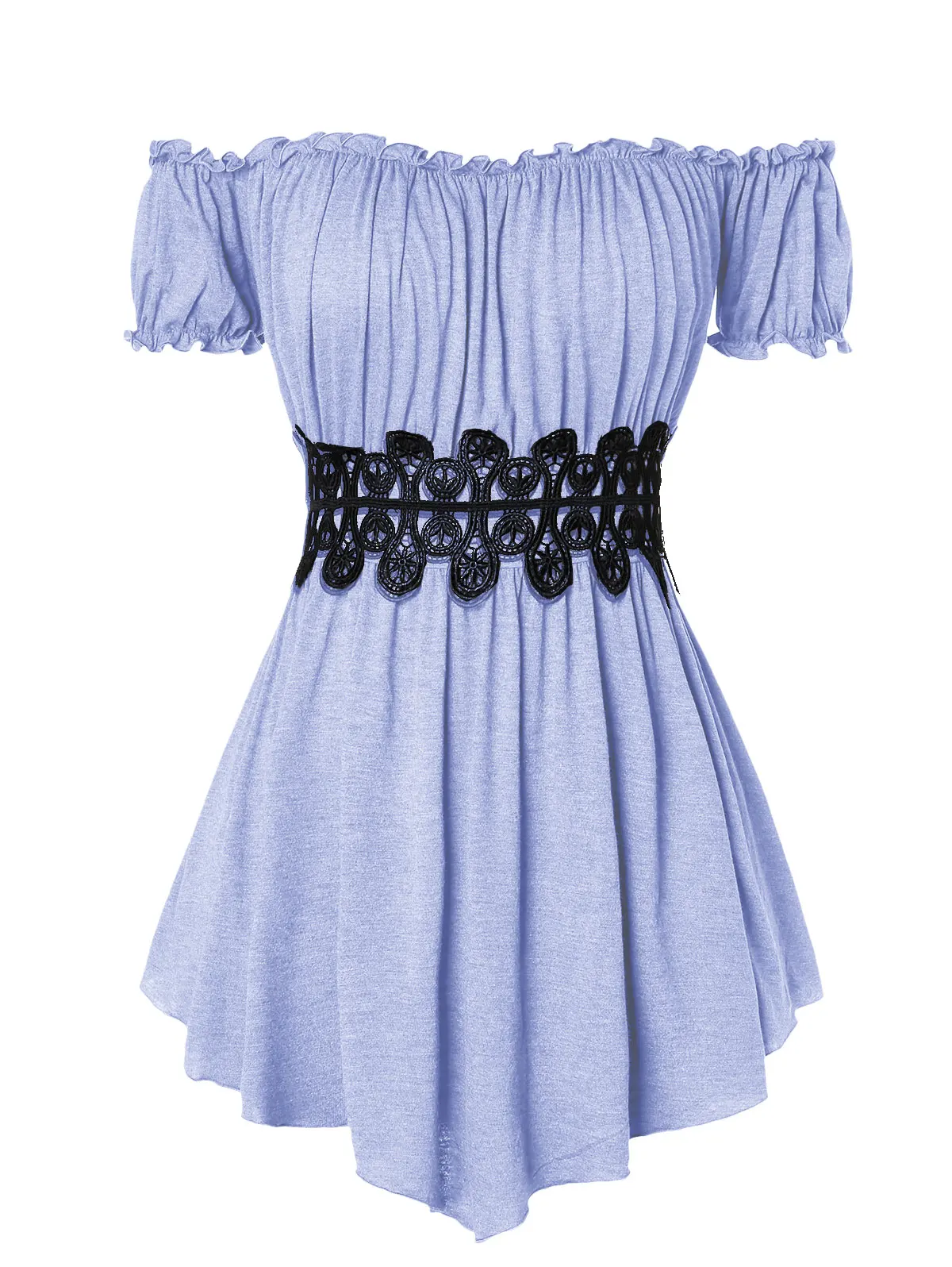 Женская плиссированная футболка с открытыми плечами и кружевом|Футболки| |