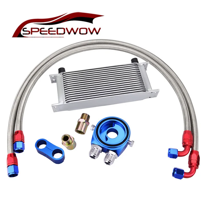 SPEEDWOW 16Row AN10 Engine Transmission Oil Cooler Kit Filter Plate Sandwich Adapter Stainless Steel Swivel Hose Line | Автомобили и