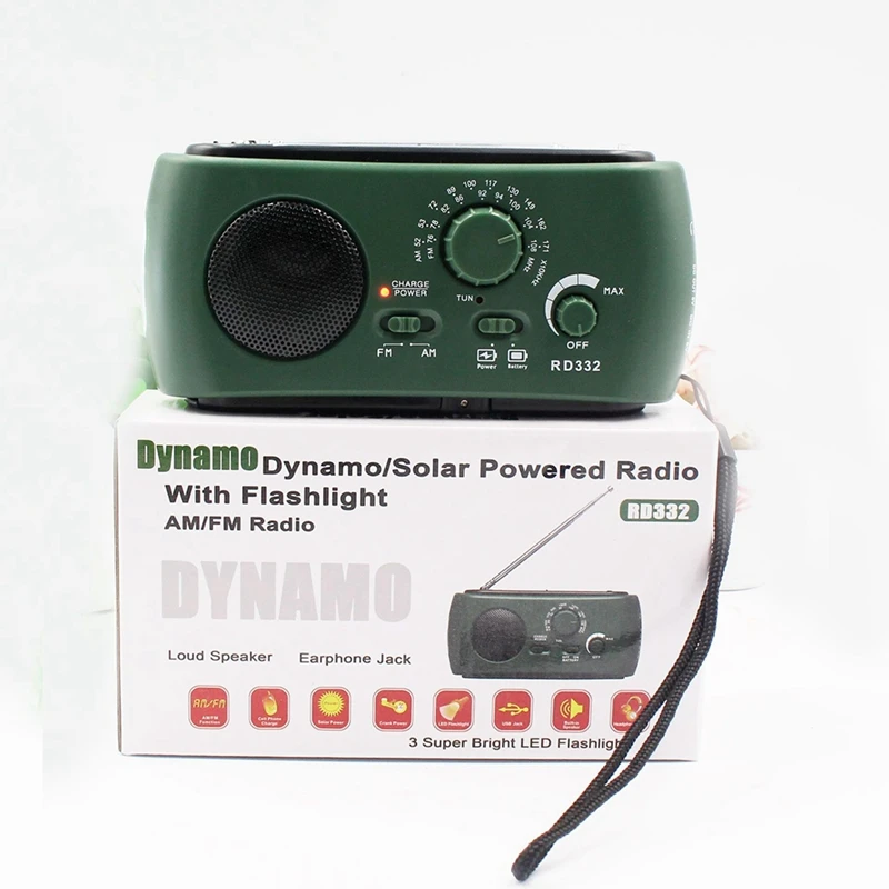 Radio Receiver Multifunction Am / Fm Dynamo Solar Powerful Crank Generator Charger Green | Электроника