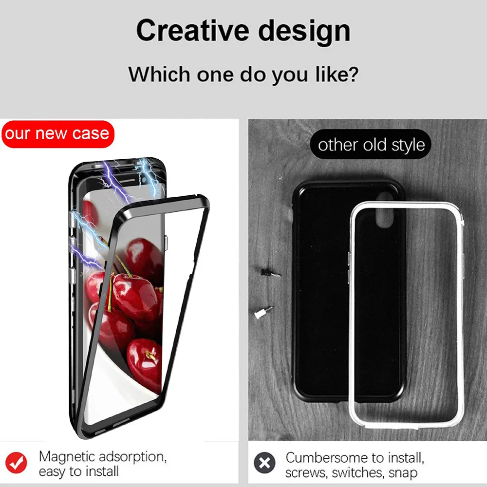 360 магнитных адсорбционных чехлов для Samsung S9 закаленное стекло задняя Магнитная