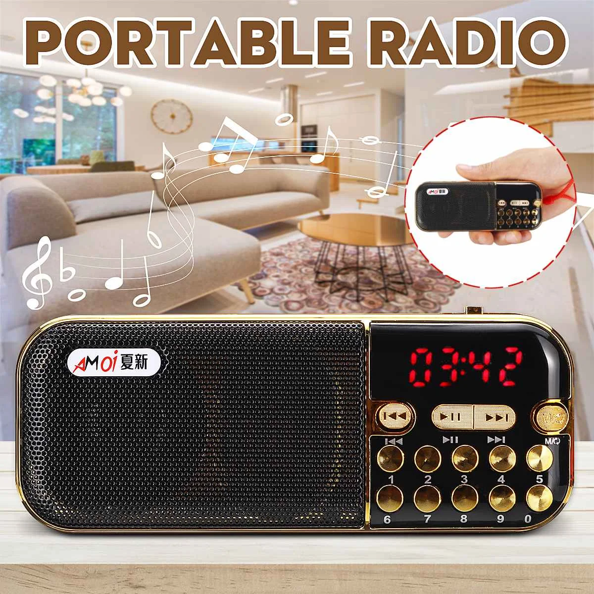 Мини портативный радио Ручной цифровой FM USB TF MP3-плеер динамик перезаряжаемое портативное радио