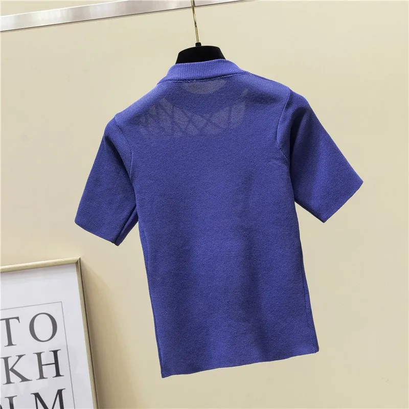 Лидер продаж женская трикотажная футболка синего/черного/розового/темно синего