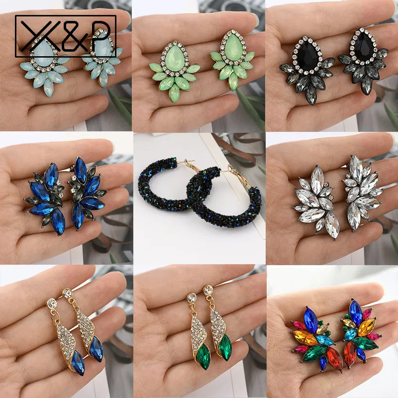 X & P Модные Винтажные корейские Кристальные Женские Висячие серьги для женщин