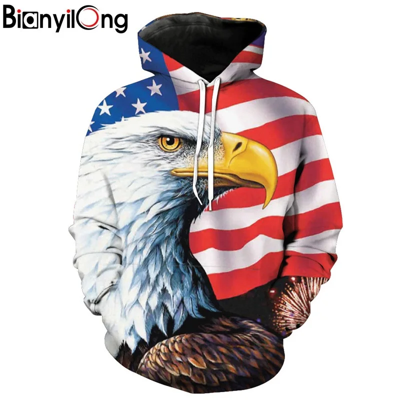Новинка 2019 Модный свитшот BIANYILONG с американским флагом и принтом Орла для мужчин