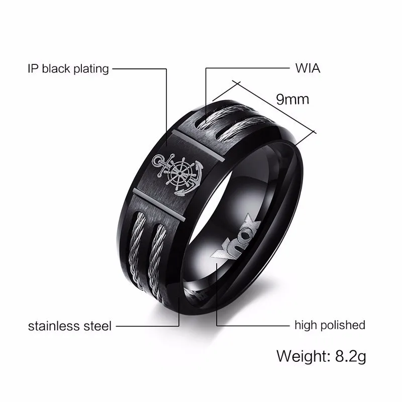 Dropship Sailor Anchor Rudder Turkish Black Men Ring in Stainless Steel Wedding Band | Украшения и аксессуары
