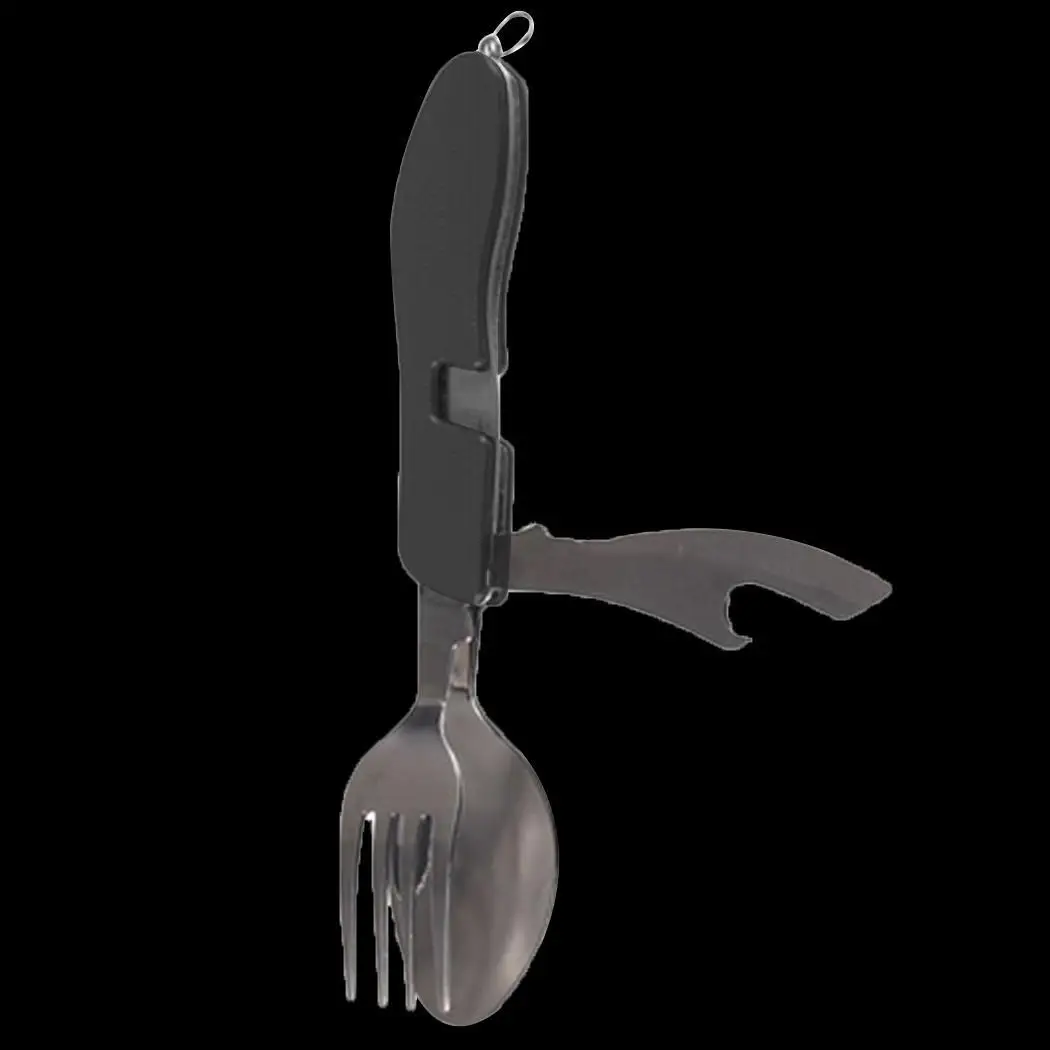 Utensil steel Fork Stainless 4 1 not material and Steel reusable rust Knife Folding Bottle Camping Spoon Opener Outdoor | Спорт и