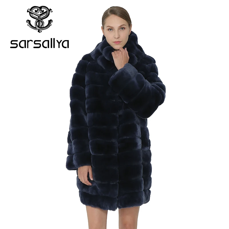SARSALLYA натуральным мехом пальто Для женщин куртка теплая зима кролика с капюшоном