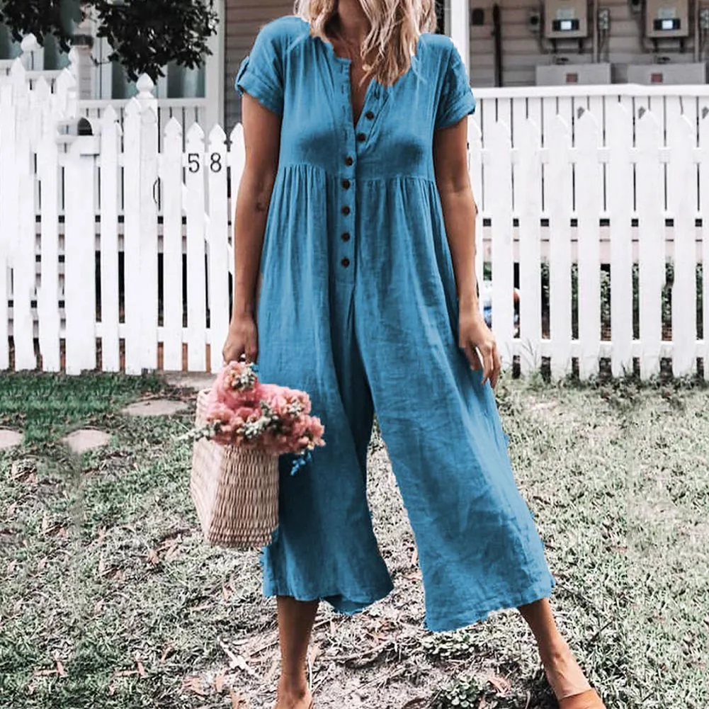 Женский однотонный комбинезон с широкими штанинами повседневный Свободный