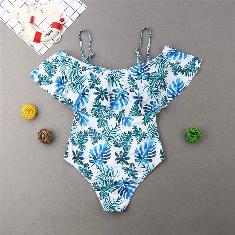 Mommy and Daughter Swimsuits Beach Bikini One Piece Print Ruffles Bathing Suit Family Matching Swimwear Strap Off Shoulder | Спорт и