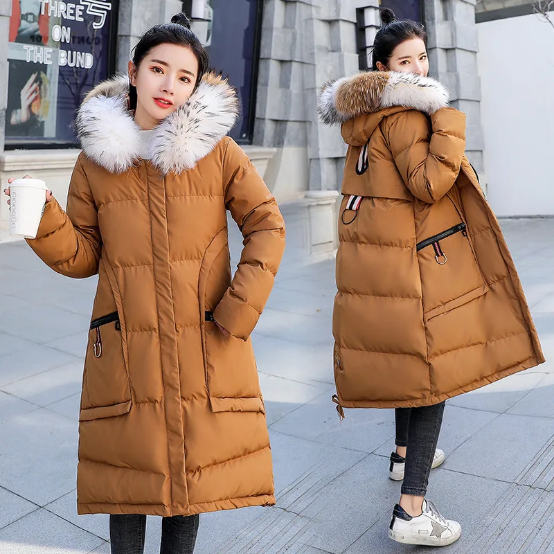 Korean 2021 New Loose Plus Size Casual Long Winter Jacket Women Real Raccoon Hair Collar Down Cotton Padded Parka A603 | Женская одежда