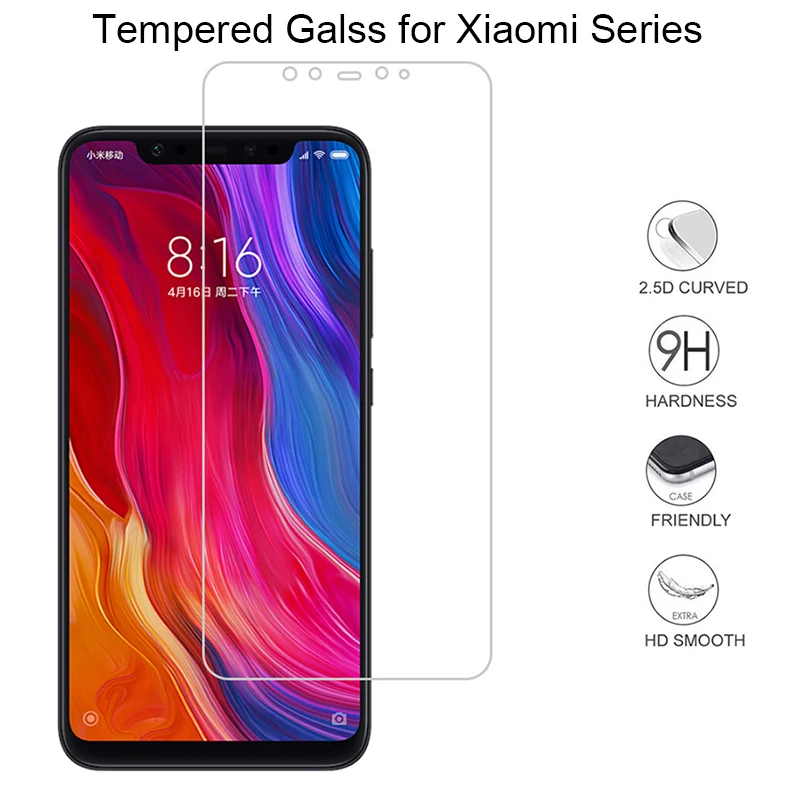 

2PCS For xiaomi Mi 8 lite Redmi Note 7 6 Pro S2 Tempered Glass 9H HD Screen Protector For Xiaomi 8 Pro Mi8 Play A2 Max 3 Film