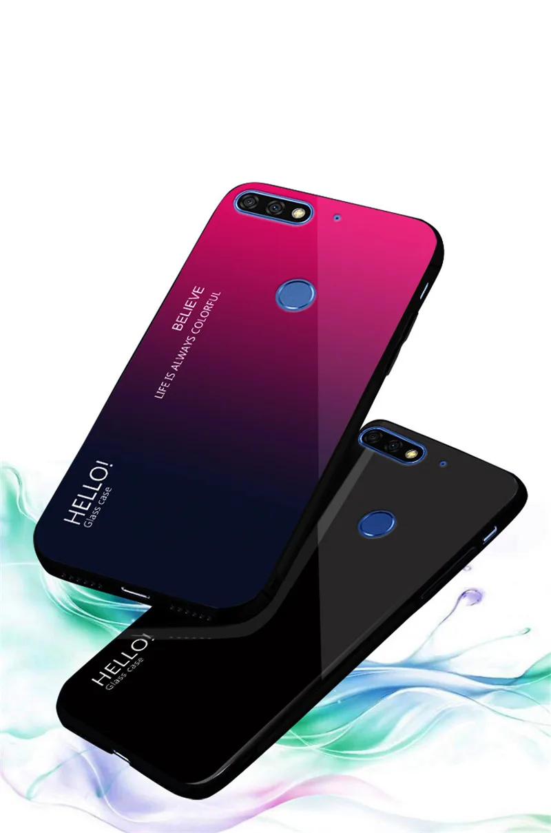 Чехол для Huawei Honor 7A Pro AUM L29 с градиентным закаленным стеклом задняя крышка мягким
