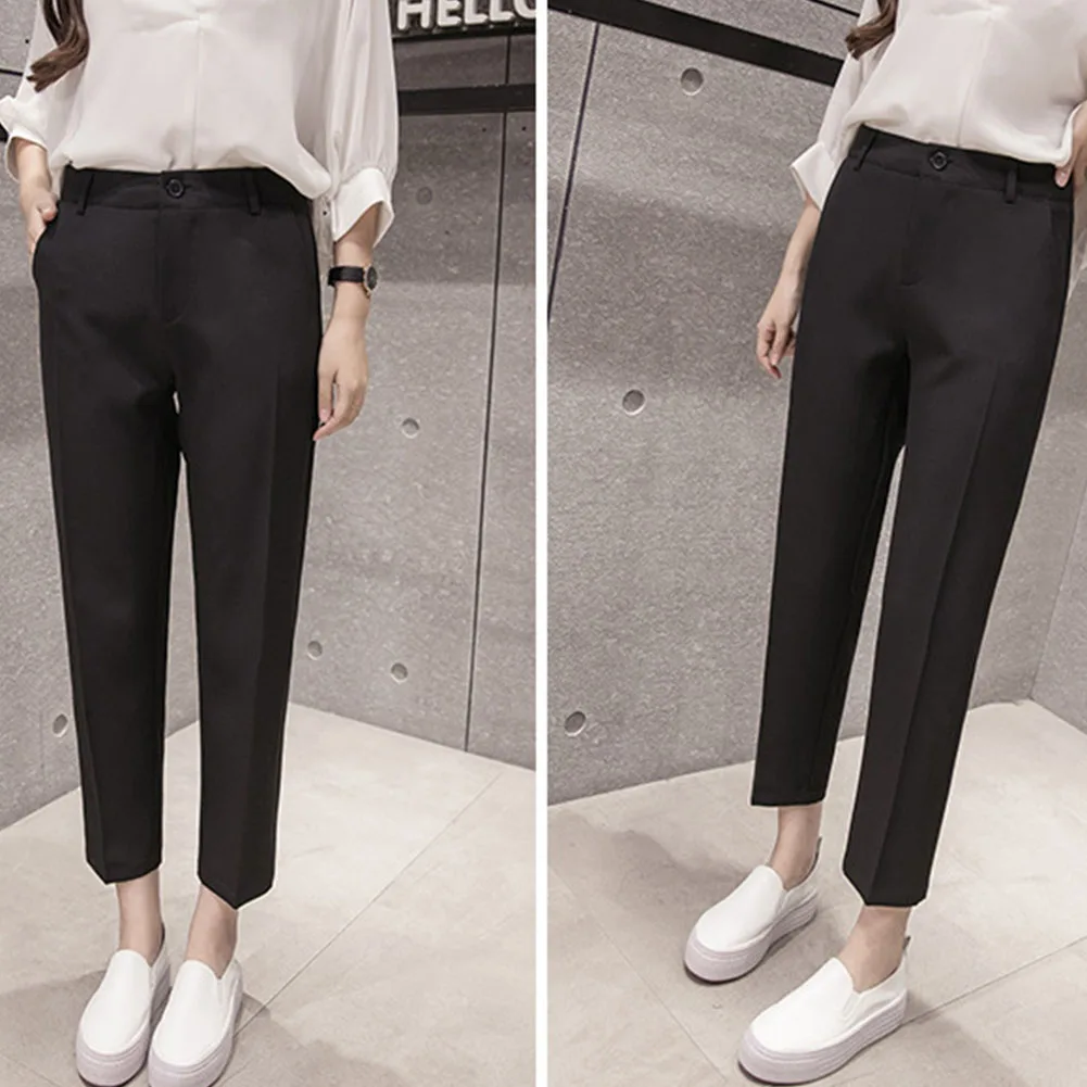 Для женщин офисные Модные шаровары прямые ноги OL стиль девять брюки для девочек