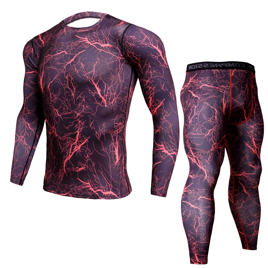 men's sportswear man running tights camouflage clothing rashgard male compression gym t-shirt MMA Clothing kit | Спорт и