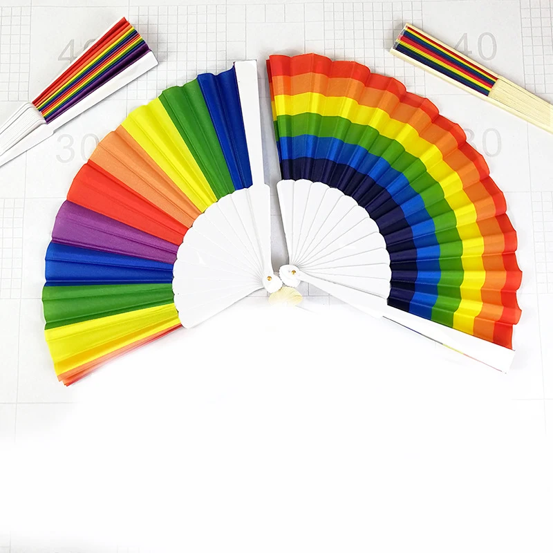 Радужный ручной складной вентилятор Шелковый винтажный стиль дизайн