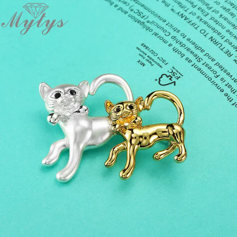 Mytys серебристые и желтые золотистые двойные броши в виде кошек прекрасная брошь