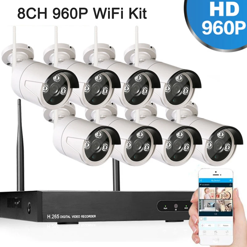 8CH 960 P Беспроводная система видеонаблюдения wifi 4 шт. 1.3MP Водонепроницаемая ip