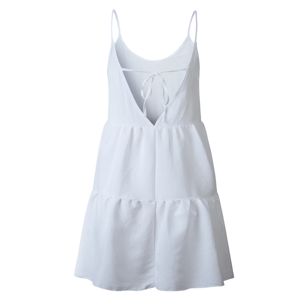 Summer Sweet Backless Dress Women Harajuku Korean Solid Color Off Shoulder Dresses A-Line Loose Sleeveless Beach Short | Женская одежда