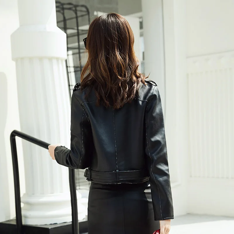 Повседневная облегающая женская короткая куртка из искусственной кожи модная