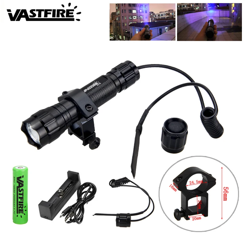 

5000lm Q5 LED USB Rechargeable Flashlight Green/Red/UV Torch Powerful Lanterna+Gun Mount+18650+Pressure Switch+Charger