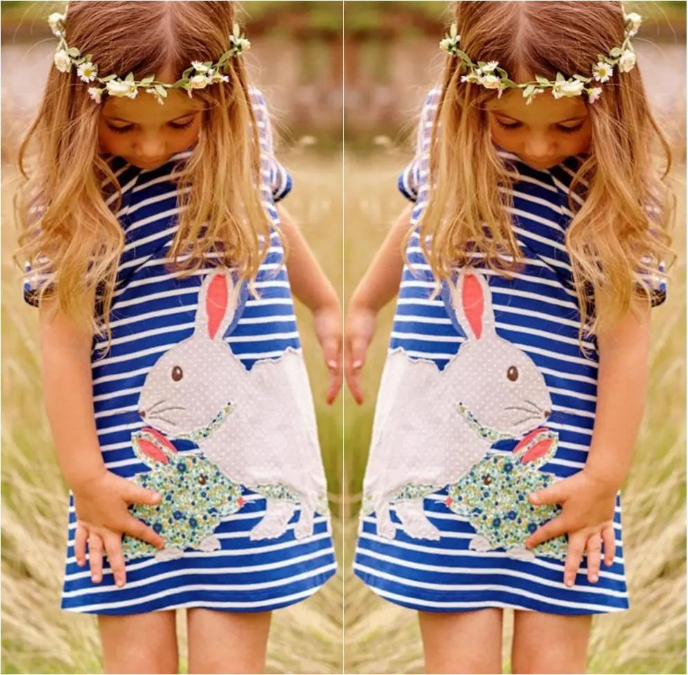 Pudcoco Girl Dress 2Y-7Y US Toddler Kids Baby Easter Bunny Stripe Princess Party Sundress 2-7T | Детская одежда и обувь