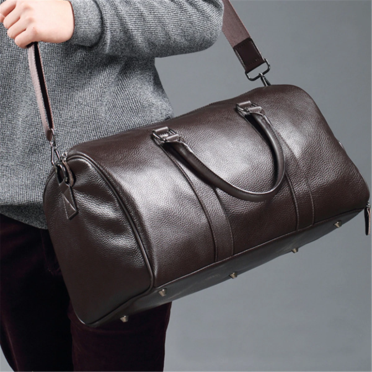 

Large Travel Bag Black Fitness Yoga Shoulder Bags Separate Space for Shoes Handbags Men Leather Luggage Sac De Storage Package