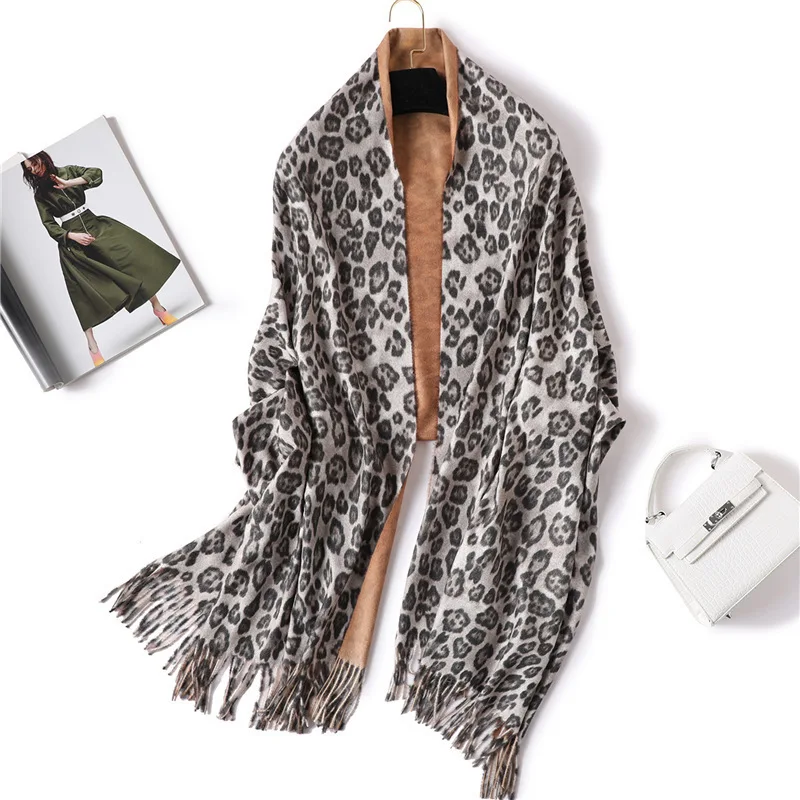 

Women Leopard Print Scarf Winter Imitation Cashmere Scarves For Lady Pashmina Shawls And Wraps Neck Head Warm Bandana