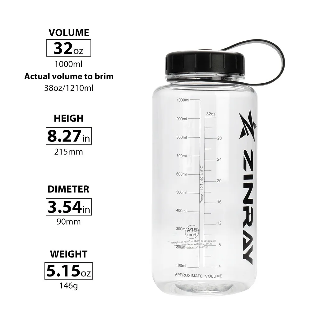 ZINRAY 1000 мл BPA Free Хрустальная Спортивная бутылка для воды пластик экологичный