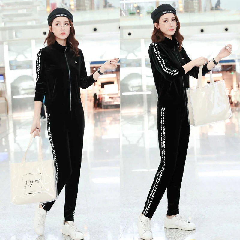 Золотая Бархатная спортивная одежда 2019 осенне-зимние женские комплекты