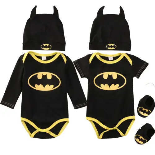 Fashion Batman Baby Boys Rompers Jumpsuit Cotton Tops+Shoes+Hat 3Pcs Outfit Clothes Set Newborn Toddler 0-24M Kids |