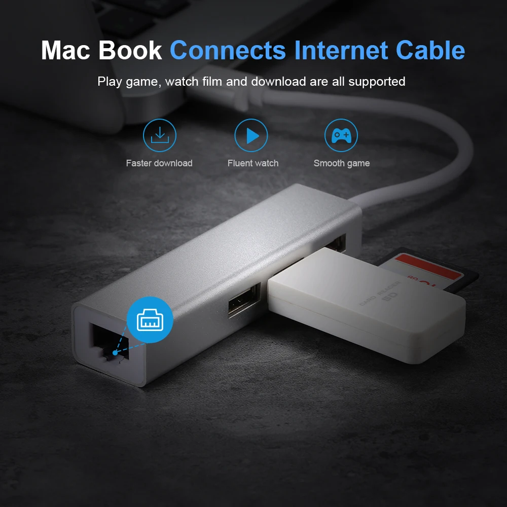 USB 2 0 Type C 3 портовый концентратор Быстрый Ethernet адаптер RJ45 100mbps сетевая карта