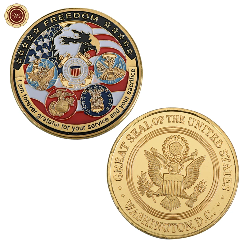 

WR Home Decor 999.9 24k Gold Plated US Freedom Challenge Coin Christmas Gifts United States Golden Metal Coin for Souvenir